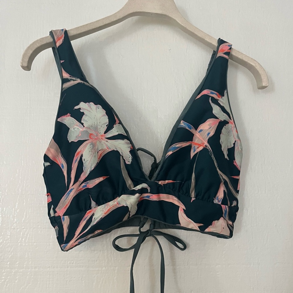 Women's Floral Black & Pink Tie-Back Swim Top